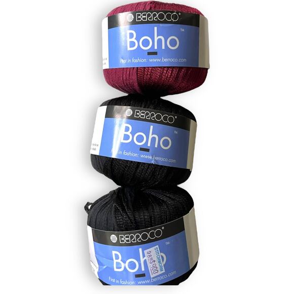3 Skeins Berroco BOHO Worsted Yarn 🧶 9214 Black & 9276 Dk Red - Picture 2 of 12